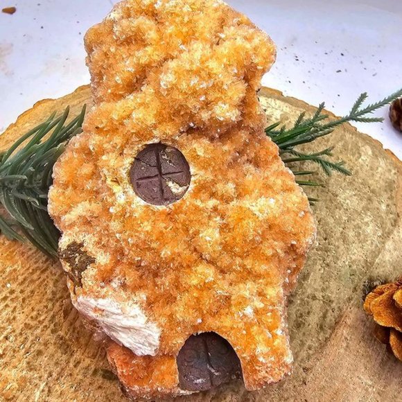 Nature Honey Crystal Cluster Hand Carved 4" Mountain House Figure - Picture 6 of 10